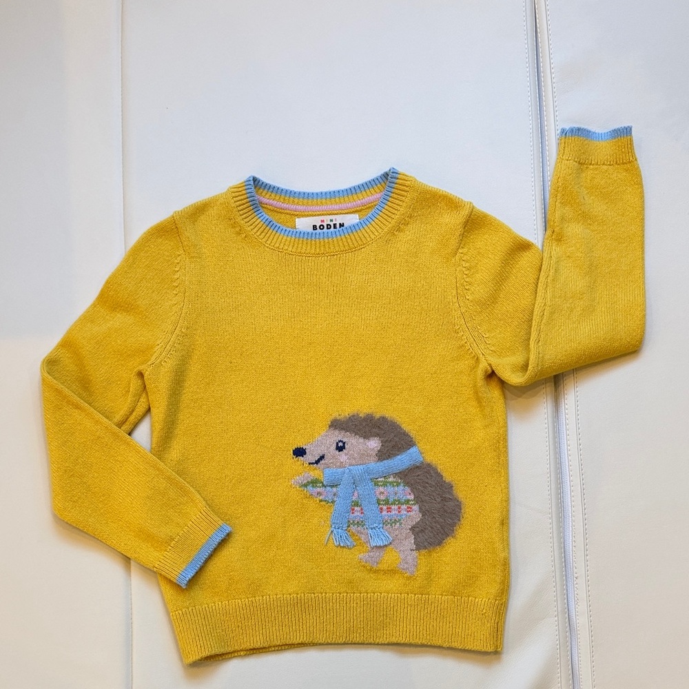 Mini Boden Kids Yellow Sweater with Hedgehog Design - Picture 2 of 5